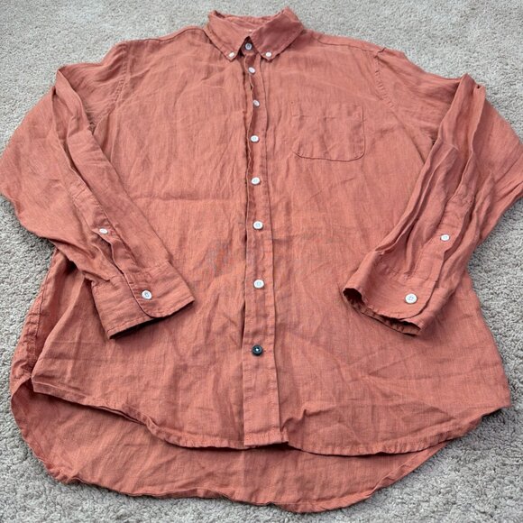 Taylor Stitch The Jack Shirt Men 40 Orange 100% Linen Long Sleeve Beach Vacation - Picture 2 of 7